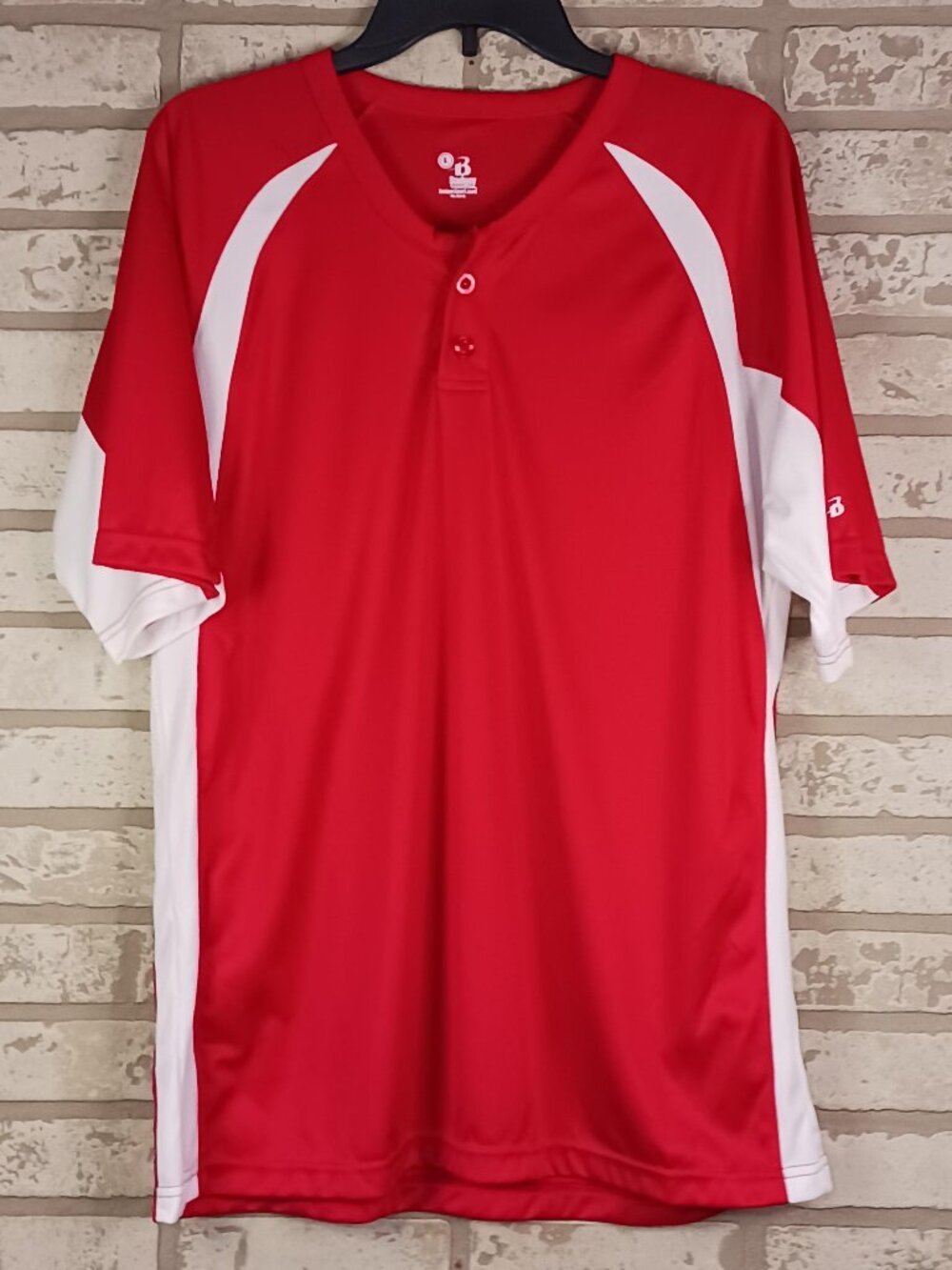 Badger Sports Mens Large Polo Red & White Moisture Wicking Short Sleeve